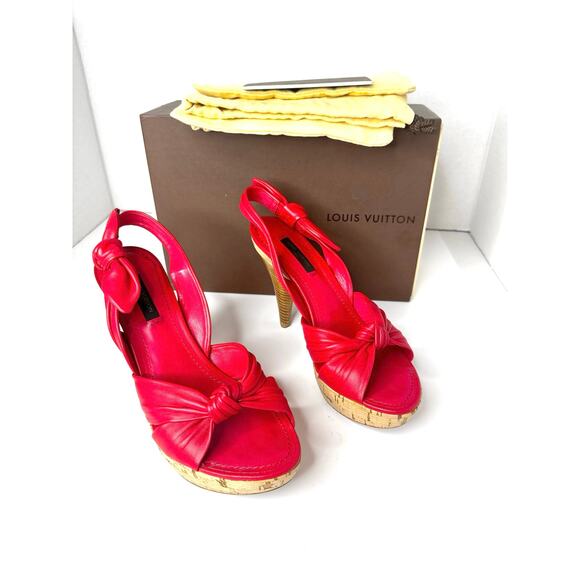 Louis Vuitton Retro Watermelon Pink Slingback Open toe Leather Sandal Heels 37 - Picture 14 of 14